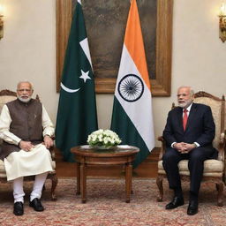 A high-profile meeting between Indian Prime Minister Narendra Modi and Pakistani officials in a peaceful, politically neutral environment.