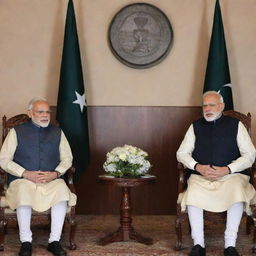 A high-profile meeting between Indian Prime Minister Narendra Modi and Pakistani officials in a peaceful, politically neutral environment.