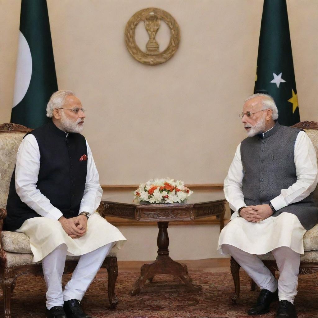 A high-profile meeting between Indian Prime Minister Narendra Modi and Pakistani officials in a peaceful, politically neutral environment.