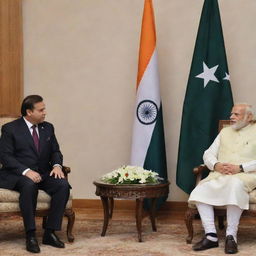 A high-profile meeting between Indian Prime Minister Narendra Modi and Pakistani officials in a peaceful, politically neutral environment.