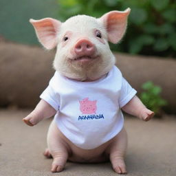 A cute pig wearing a t-shirt that has 'NANDA OKTAVIA' written on it