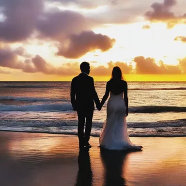 The romantic sunset over the ocean was a breathtaking sight that took their breath away.