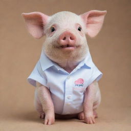 A cute pig dressed in a shirt that has 'NANDA oktavia' written on it