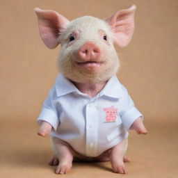 A cute pig dressed in a shirt that has 'NANDA oktavia' written on it