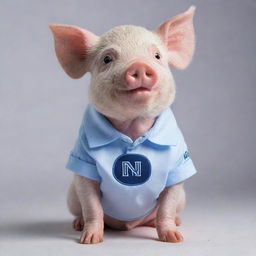 A cute pig wearing a stylish shirt emblazoned with the logo 'NANDA'.