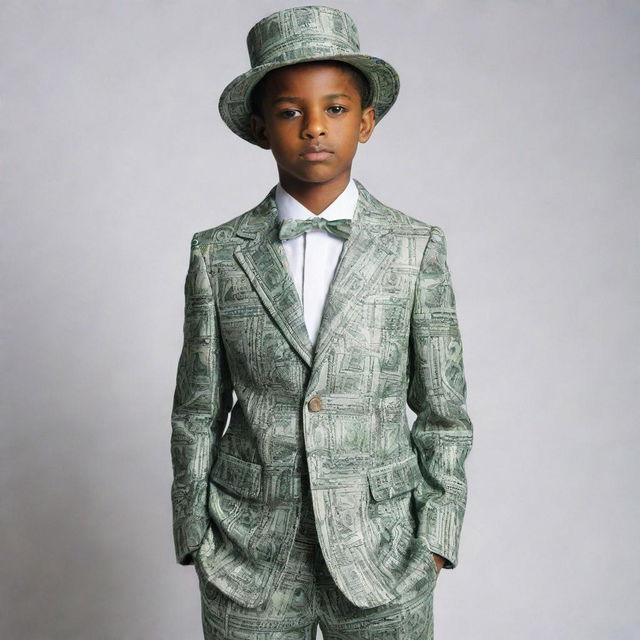 A 15 year boy wearing old money suit