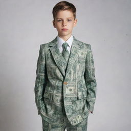 A 15 year boy wearing old money suit