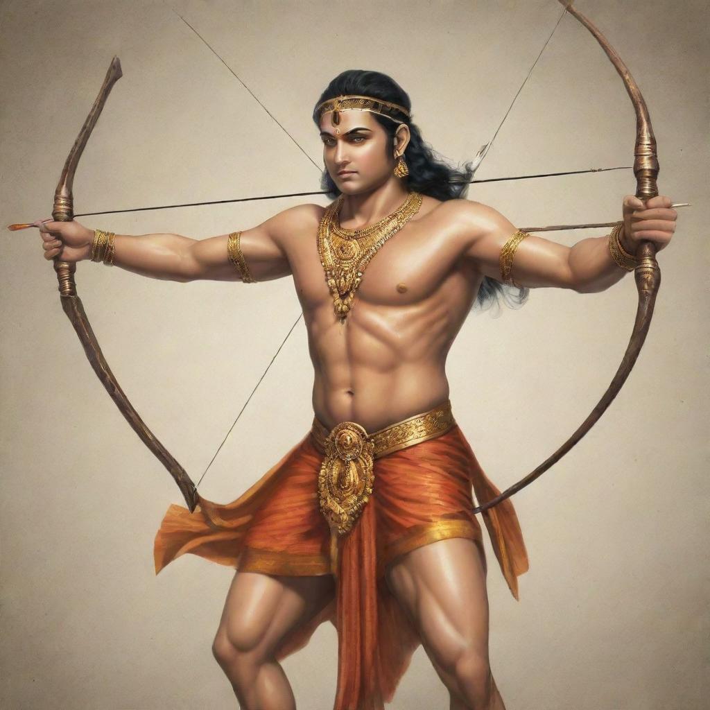 Shri Ram, a prominent deity in Hindu mythology, depicted with his bow and arrow