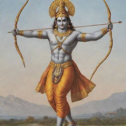 Shri Ram, a prominent deity in Hindu mythology, depicted with his bow and arrow