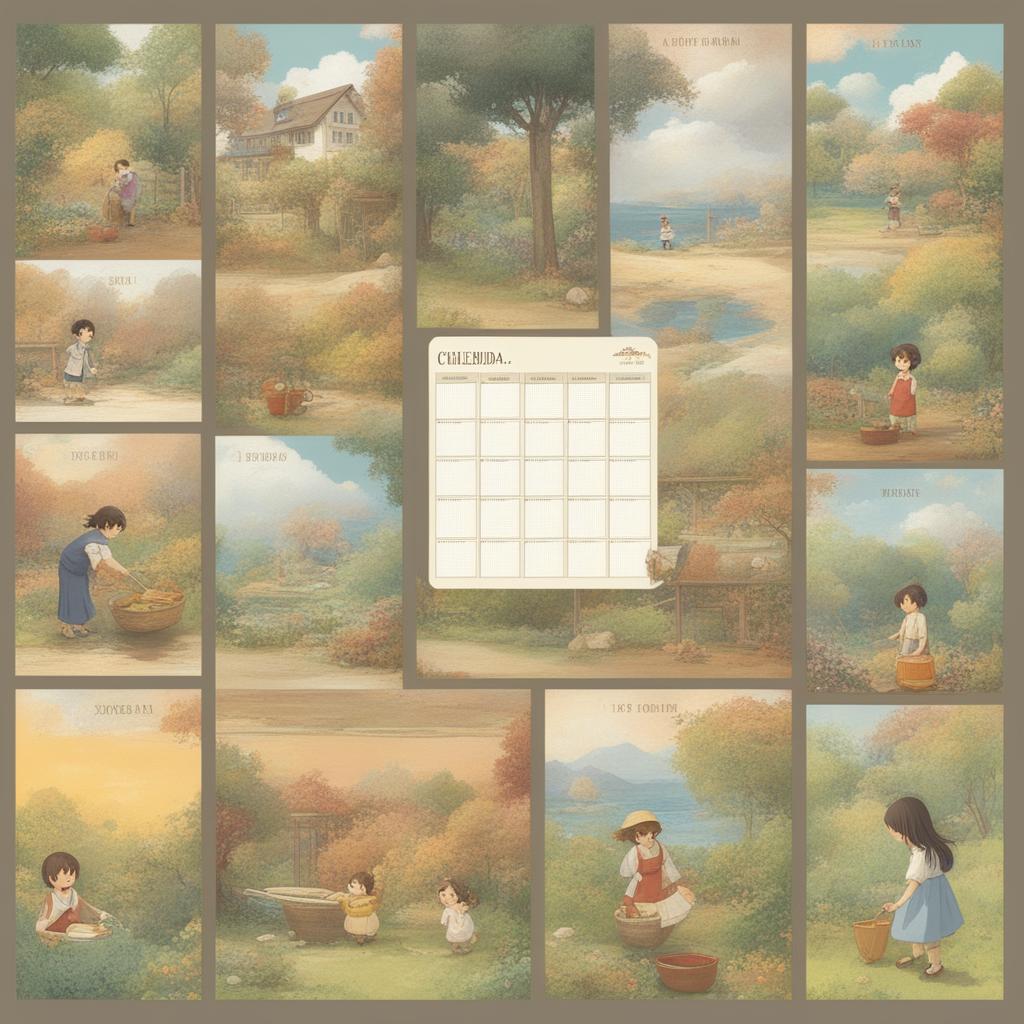 A high-quality Studio Ghibli style digital art image transformed into a chores calendar template