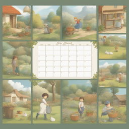 A high-quality Studio Ghibli style digital art image transformed into a chores calendar template