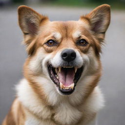 A dog displaying signs of anger, teeth bared, eyes intense and fur bristling, it stands ready, caution emanating from its posture.