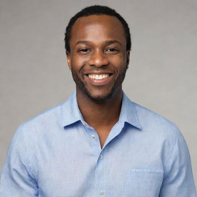 A black man with a confident smile, sporting a casual shirt that proudly displays the name 'Nyrus'