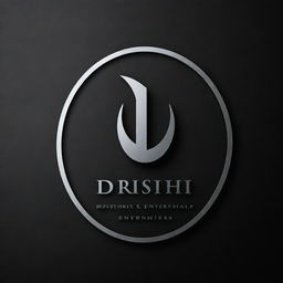 The signboard of Drishti Enterprises, a professional and upscale business logo design, in metallic silver letters against a dark, glossy background