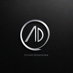 The signboard of Drishti Enterprises, a professional and upscale business logo design, in metallic silver letters against a dark, glossy background