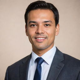 Professional headshot of a business individual, dressed in formal attire, with a neutral background.