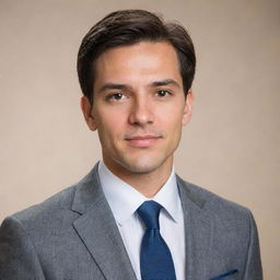 Professional headshot of a business individual, dressed in formal attire, with a neutral background.