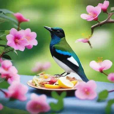 In the enchanting garden, adorned with flowers of every hue, the sweet melody of the broadbill bird created a perfect backdrop for their romantic picnic.