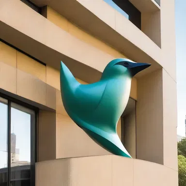 The architect incorporated a beautiful sculpture of a broadbill into the design of the building's façade.