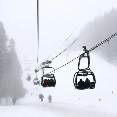 As the blizzard intensified, the chair lift suddenly stopped, leaving the stranded skiers in a state of terror.