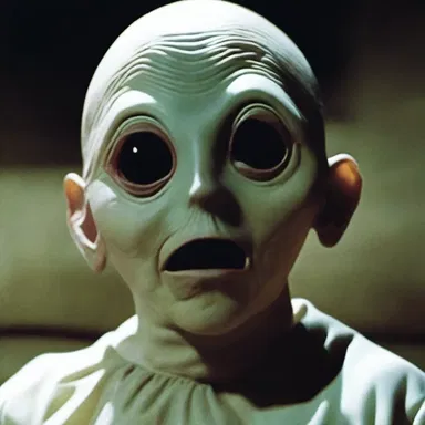 The horror movie featured a haunting character with saucer-eyed stare that sent chills down the audience's spine.