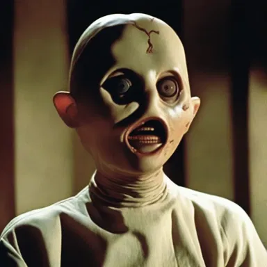 The horror movie featured a haunting character with saucer-eyed stare that sent chills down the audience's spine.