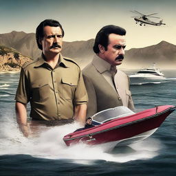 An action-packed movie poster in the style of Narcos, featuring the Spanish president and his wife as the central characters