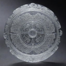 A multi-layered crystal artifact embedded with intricate technological patterns and designs