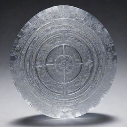 A multi-layered crystal artifact embedded with intricate technological patterns and designs