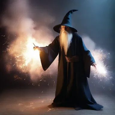 The novice wizard ineptly attempted to cast a spell, resulting in a chaotic explosion of sparks and smoke.