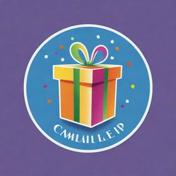 A professionally designed logo for a gift company, containing vibrant colors and iconography indicative of gift-giving and celebration