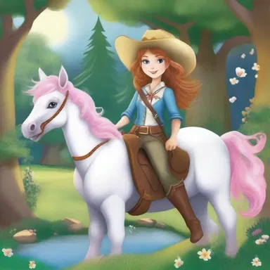 In the mystical land of Elmdale, the brave cowgirl Rosalind tamed wild unicorns and protected the enchanted forest.