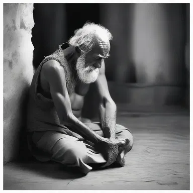 The old man prayed crookedly, his body hunched in pain but his devotion unwavering.