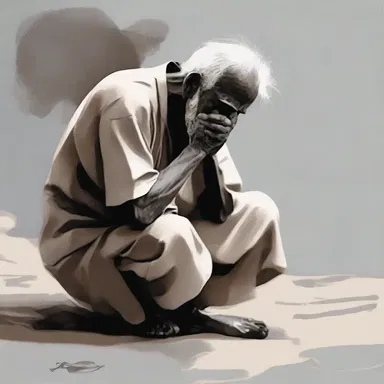 The old man prayed crookedly, his body hunched in pain but his devotion unwavering.