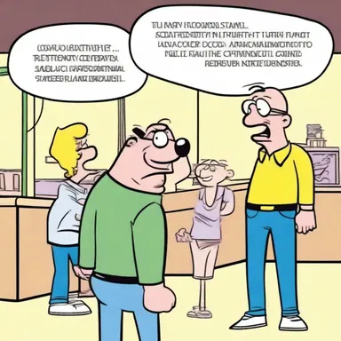 In the comic strip, the character always reacts stupidly in funny situations.