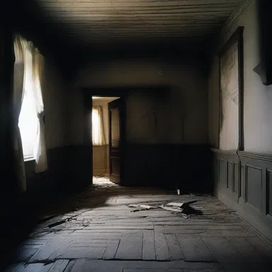 The haunted house has an eerie atmosphere that is intensified by the iterative sound of creaking floorboards.