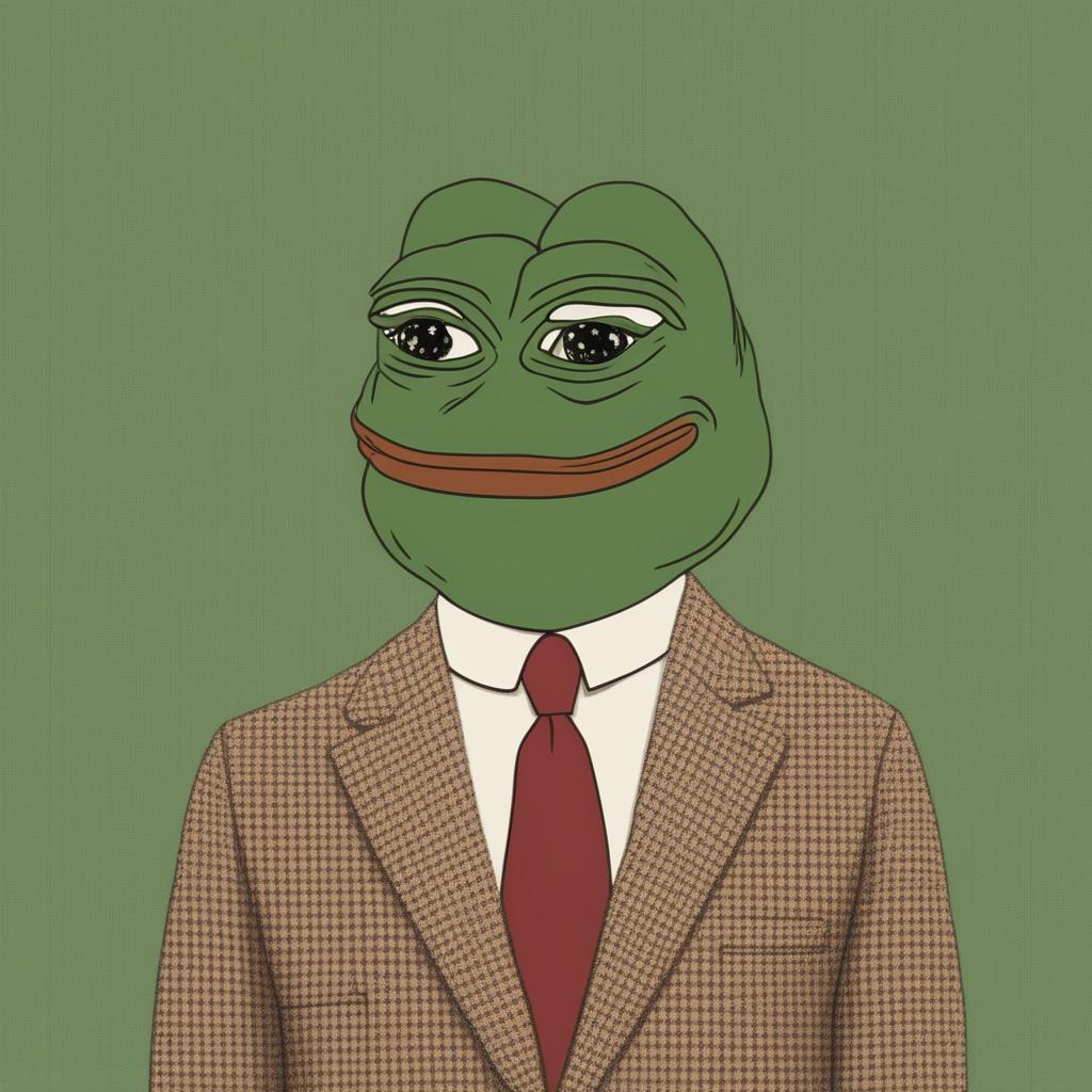 This is a digital art image of Pepe the Frog, depicted in the style of director Wes Anderson