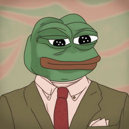 This is a digital art image of Pepe the Frog, depicted in the style of director Wes Anderson