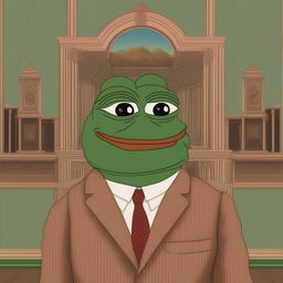 This is a digital art image of Pepe the Frog, depicted in the style of director Wes Anderson