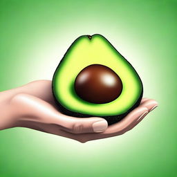 A high-quality digital art image featuring a human hand holding a ripe avocado