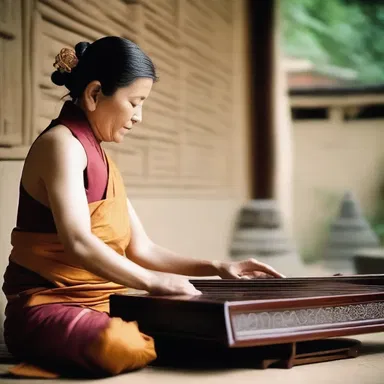 During Buddhist ceremonies, the zither's mesmerizing notes were believed to invoke spiritual harmony.