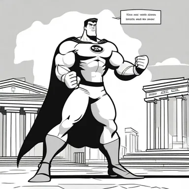 In the cartoon, the hero fights against injustice and stands up for what is right.