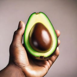 An image of high-quality, showing a human hand holding a ripe avocado