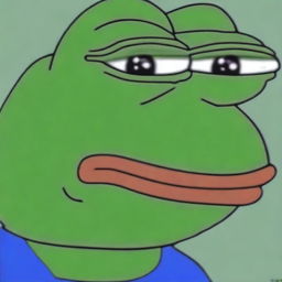 A high-quality, digital art image of big-pepe the Frog with a sad expression