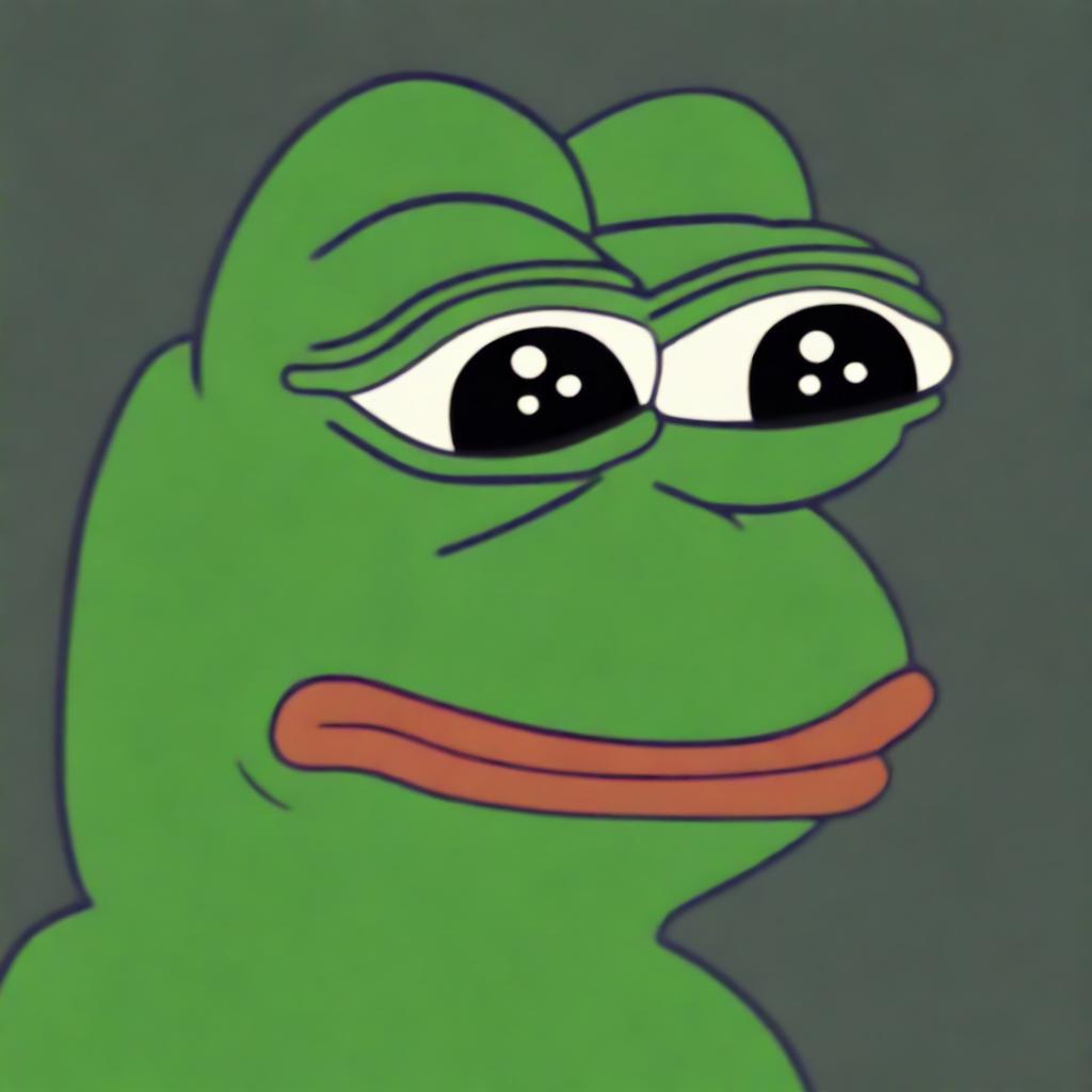 A high-quality, digital art image of big-pepe the Frog with a sad expression