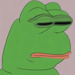 A high-quality, digital art image of big-pepe the Frog with a sad expression