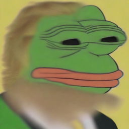 A high-quality, digital art image of big-pepe the Frog with a sad expression, now featuring Donald Trump's distinctive hairstyle