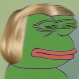 A high-quality, cartoon-style digital art image of big-pepe the Frog, now adorned with Donald Trump's distinctive hairstyle