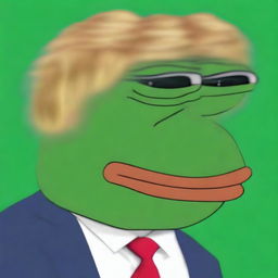 A high-quality, cartoon-style digital art image of big-pepe the Frog, now adorned with Donald Trump's distinctive hairstyle