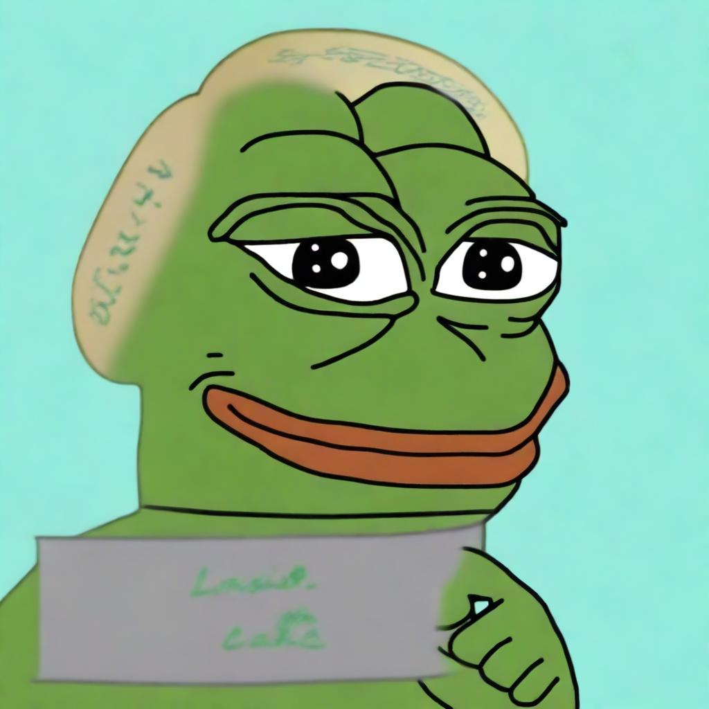 A high-quality, digital art image of big-pepe the Frog wearing a headband with Arabic script